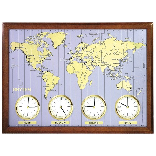 Rhythm Wooden Wall Clock 37pcs. City Name Plate & 3Pcs.Blank Plate Included